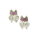 Rhodium-Plated with Oxidised Silver-Plated Pink Artificial Beads Studded & Temple Coin Jewellery Set