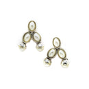 Rhodium-Plated with Oxidized Silver-Toned White Cubic Zirconia Stone Studded & White Pearl Beaded Necklace and Earrings Jewellery Set