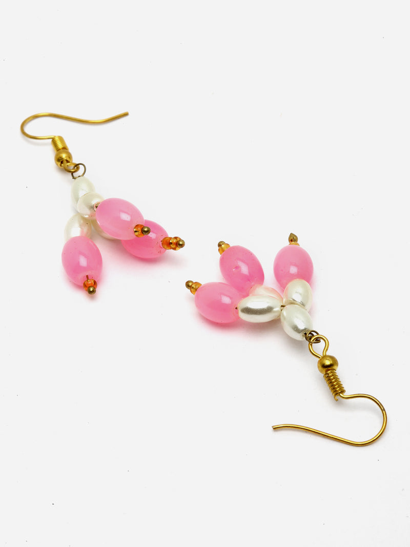Gold-Plated White and Pink Pearl Beaded Layered Jewellery Set