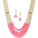 Gold-Plated White and Pink Pearl Beaded Layered Jewellery Set