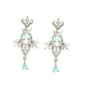 Rhodium-Plated with Silver-Toned Sea Green and White American Diamond Studded Embellish Statement Jewellery Set