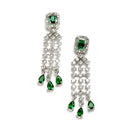 Rhodium-Plated with Silver-Toned Green American Diamond Studded Jewellery Set