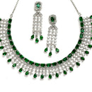 Rhodium-Plated with Silver-Toned Green American Diamond Studded Jewellery Set