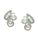 Rhodium-Plated with Silver-Toned Sea Green and White Cubic Zirconia & American Diamond studded Necklace and Drop Earrings Jewellery Set