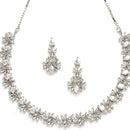 Rhodium-Plated with Silver-Toned Floral and Pear Design White American Diamond Studded Jewellery Set