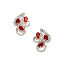 Rhodium-Plated with Silver-Toned Red and White Cubic Zirconia & American Diamond studded Necklace and Drop Earrings Jewellery Set