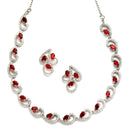 Rhodium-Plated with Silver-Toned Red and White Cubic Zirconia & American Diamond studded Necklace and Drop Earrings Jewellery Set