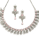 Rhodium-Plated with Silver-Toned Pink and White American Diamond Studded Embellish Statement Jewellery Set