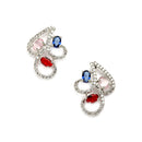 Rhodium-Plated with Silver-Toned Multi-Colour Cubic Zirconia & American Diamond studded Necklace and Drop Earrings Jewellery Set