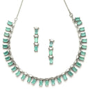 Rhodium-Plated with Silver-Toned Sea Green American Diamond Studded Jewellery Set
