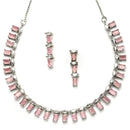 Rhodium-Plated with Silver-Toned Pink American Diamond Studded Jewellery Set