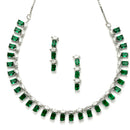 Rhodium-Plated with Silver-Toned Green American Diamond Studded Jewellery Set
