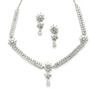 Rhodium-Plated with Silver-Toned Floral Design White American Diamond Studded Jewellery Set