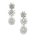 Rhodium-Plated with Silver-Toned Floral Design White American Diamond Studded Jewellery Set