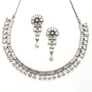 Rose Gold-Plated Rose Black and White American Diamond Studded Jewellery Set