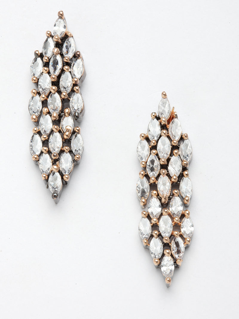 Rose Gold-Plated Rose Black American Diamond Studded Jewellery Set