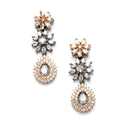 Rose Gold-Plated Floral Design Rose Black and White American Diamond Studded Jewellery Set