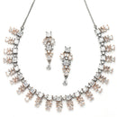 Rose Gold-Plated Leaf Design Rose Black and White American Diamond Studded Jewellery Set