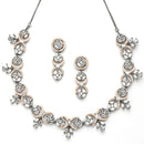 Rose Gold-Plated Circular and Leaf Design Rose Black American Diamond Studded Jewellery Set