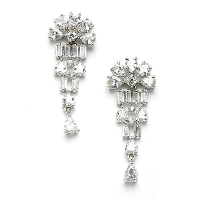 Rhodium-Plated with Silver-Toned White American Diamond Studded Jewellery Set