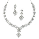 Rhodium Plated Silver Toned Floral Motif White AD Studded Necklace Set & Matching Earrings