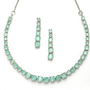 Rhodium-Plated with Silver-Toned Sea Green American Diamond Studded Jewellery Set