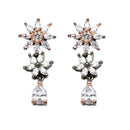 Rose Gold-Plated Floral Design Rose Black and White American Diamond Studded Jewellery Set
