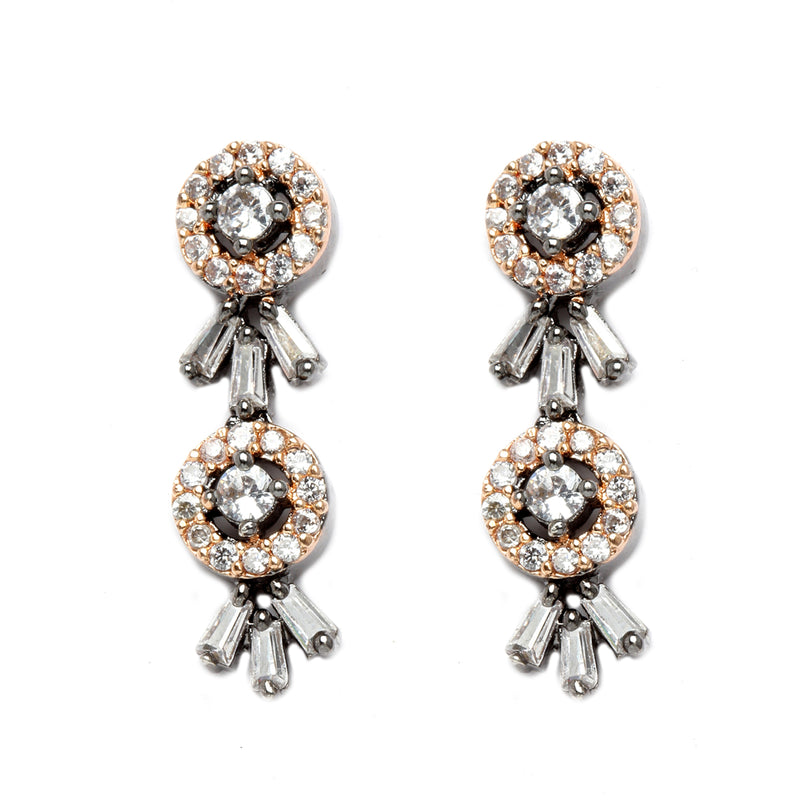 Rose Gold-Plated Rose Black American Diamond Studded Jewellery Set