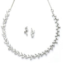 Rhodium-Plated with Silver-Toned Leaf Design White American Diamond Studded Jewellery Set