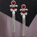 Rhodium-Plated With Silver-Toned American Diamond Studded Drop Earrings