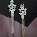 Rhodium-Plated With Silver-Toned American Diamond Studded Drop Earrings