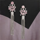Pink Rhodium-Plated with Silver-Toned American Diamond Contemporary Drop Earrings