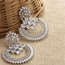 Rhodium-Plated American Diamond Studded Circular Chandbali Earrings