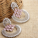 Rhodium-Plated American Diamond Studded Circular Chandbali Earrings