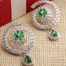 Rhodium-Plated with Silver-Toned American Diamond Circular Drop Earrings