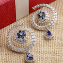 Rhodium-Plated with Silver-Toned American Diamond Circular Drop Earrings