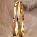 Gold-Plated Heart Shaped Engraved Bangle  Bracelets (Set Of 2)