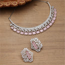 Rhodium-Plated with Silver-Toned White and Pink American Diamond Studded Jewellery Set