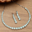 Rhodium-Plated with Silver-Toned Sea Green American Diamond Studded Jewellery Set
