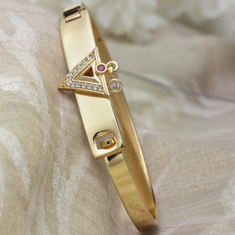 Gold-Plated Geometric Shaped White & Red Cubic Zirconia Stone studded Bracelet