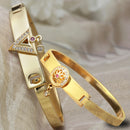 Gold Plated Minimal Design Drop CZ Studded Cuff Bracelet Set Of 2