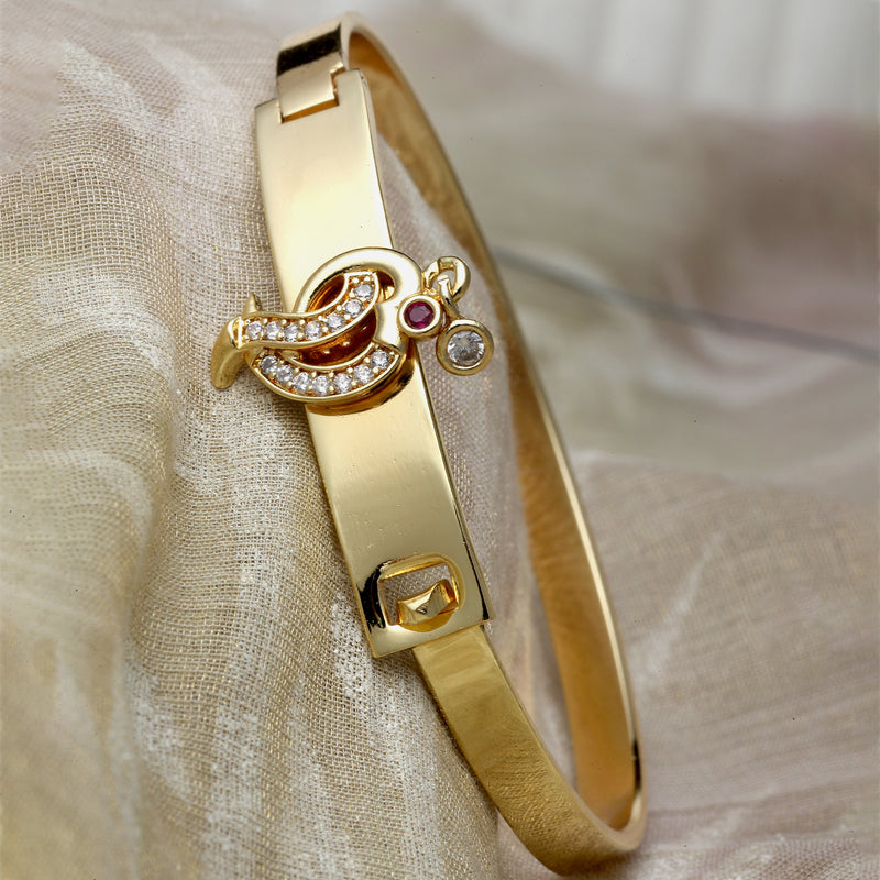 Gold-Plated Intertwined White & Red American Diamond studded Bracelet