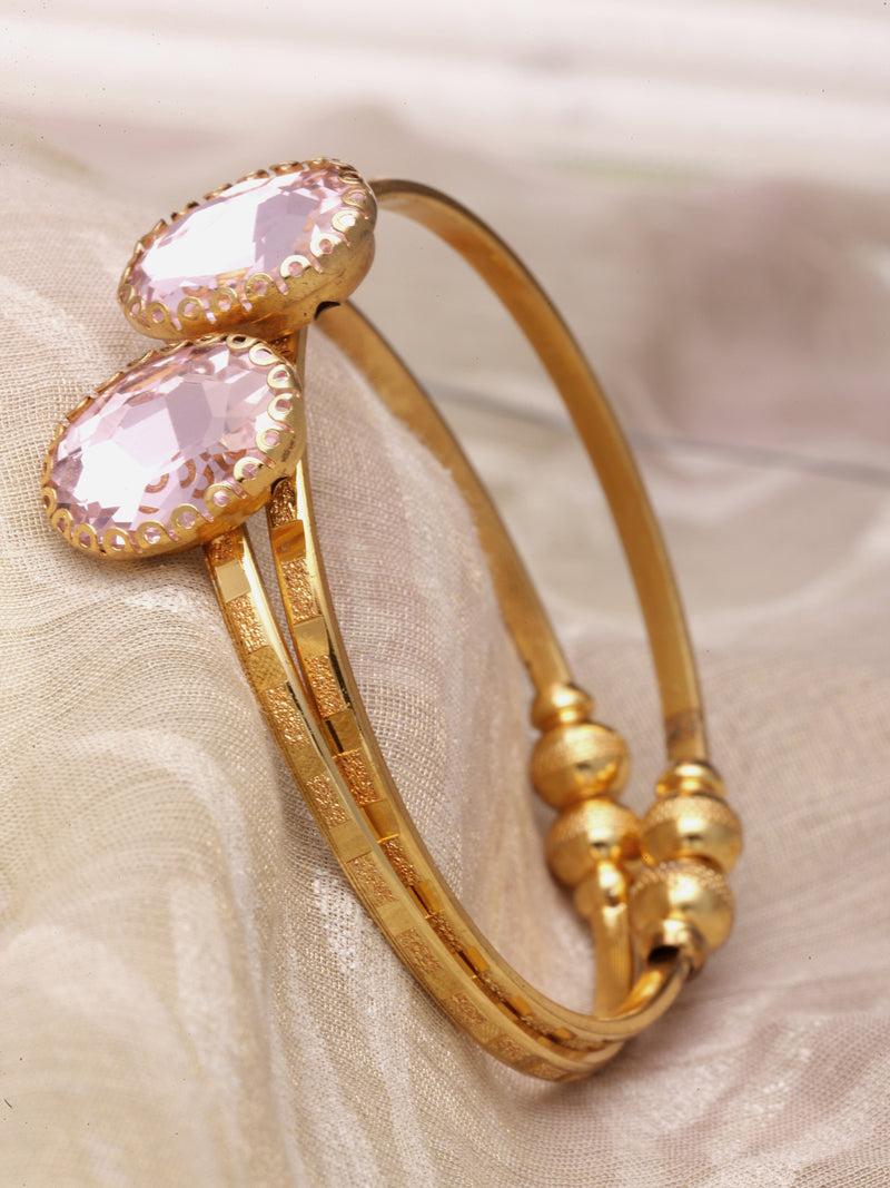 Gold-Plated Heart Shaped Pink American Diamond studded Handcrafted Cuff Bracelets (Set Of 2)