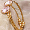 Gold-Plated Heart Shaped Pink American Diamond studded Handcrafted Cuff Bracelets (Set Of 2)