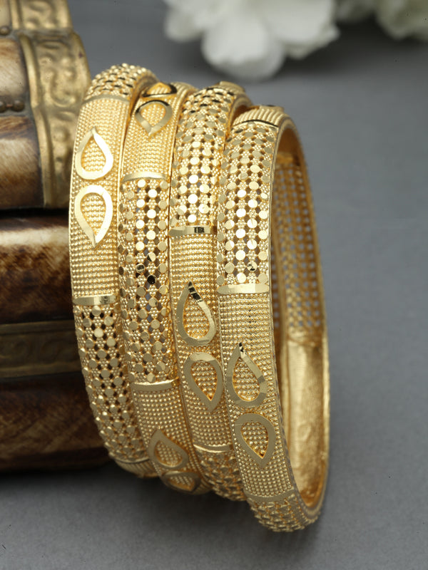 Set Of 4 Gold-Plated Classic Paisley Shaped Textured Handcrafted Bangles