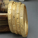 Set Of 4 Gold-Plated Classic Paisley Shaped Textured Handcrafted Bangles