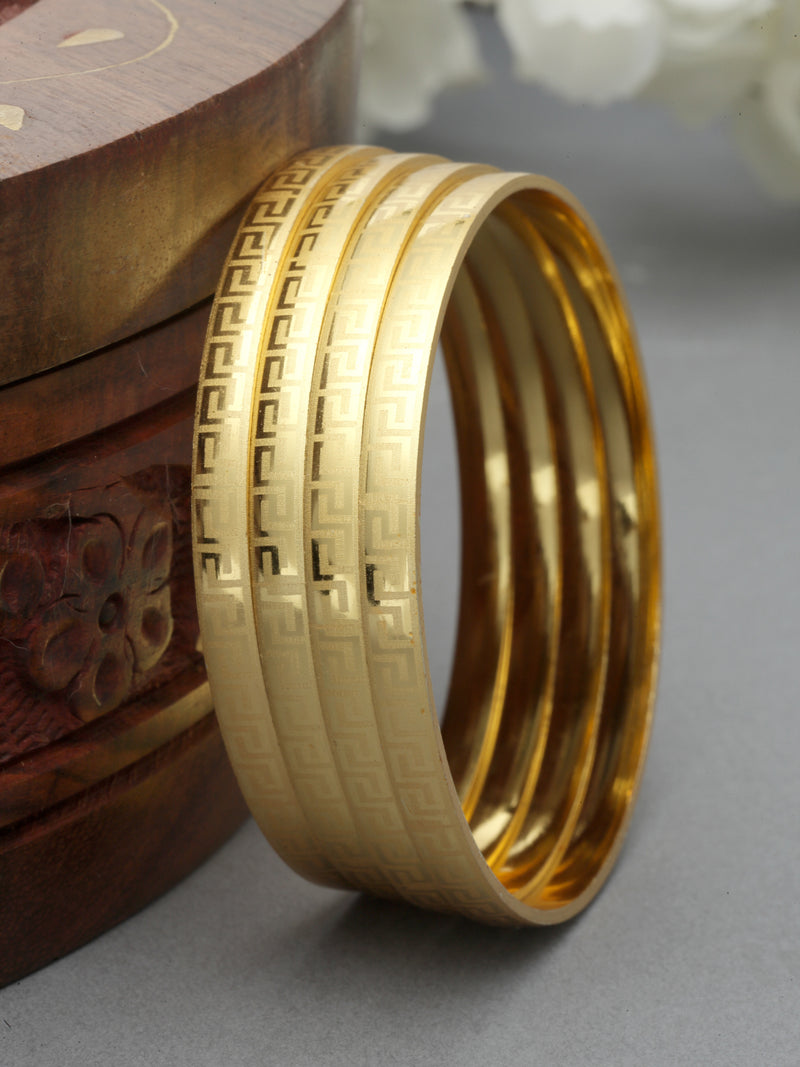 Set Of 4 Gold-Plated Maze Textured Handcarfted Classic Bangles
