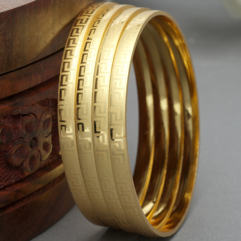 Set Of 4 Gold-Plated Maze Textured Handcarfted Classic Bangles