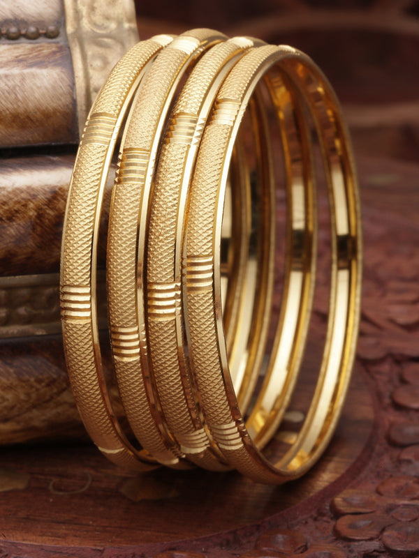 Set Of 4 Gold-Plated Classic Textured Handcrafted Bangles