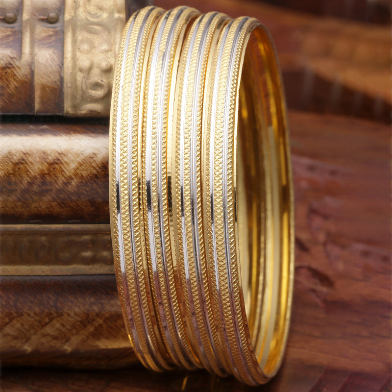 Set Of 4 Gold-Plated Traditional Dual Toned Gold & Silver Handcrafted Classic Bangles